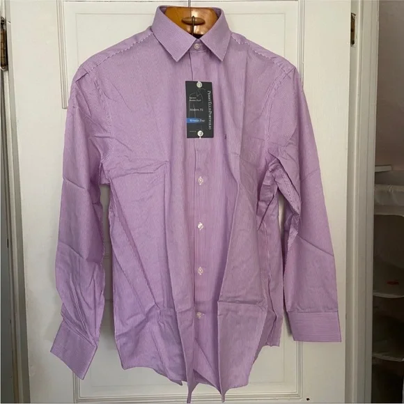 NWT Perry Ellis Purple Striped Dress Shirt - Picture 5 of 11